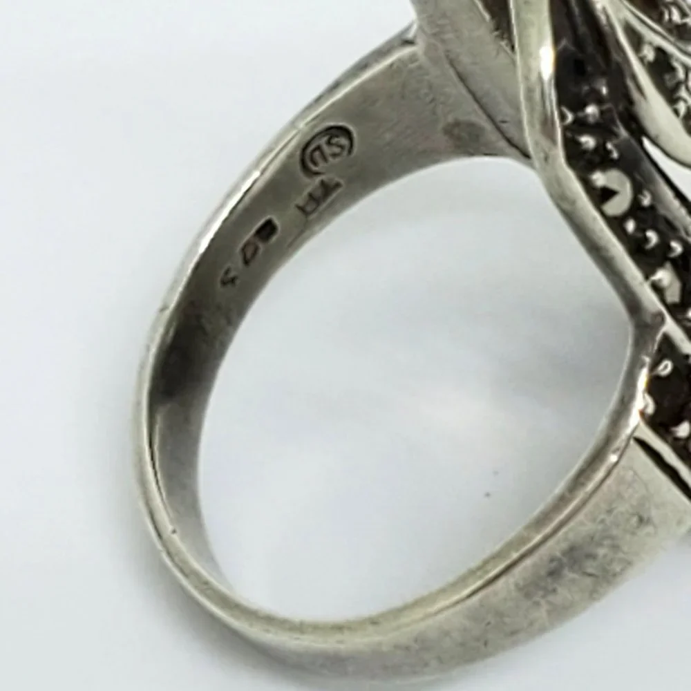 Vintage Victorian Leaf Marcasite Elegant Sterling Silver Ring SZ 5.5 